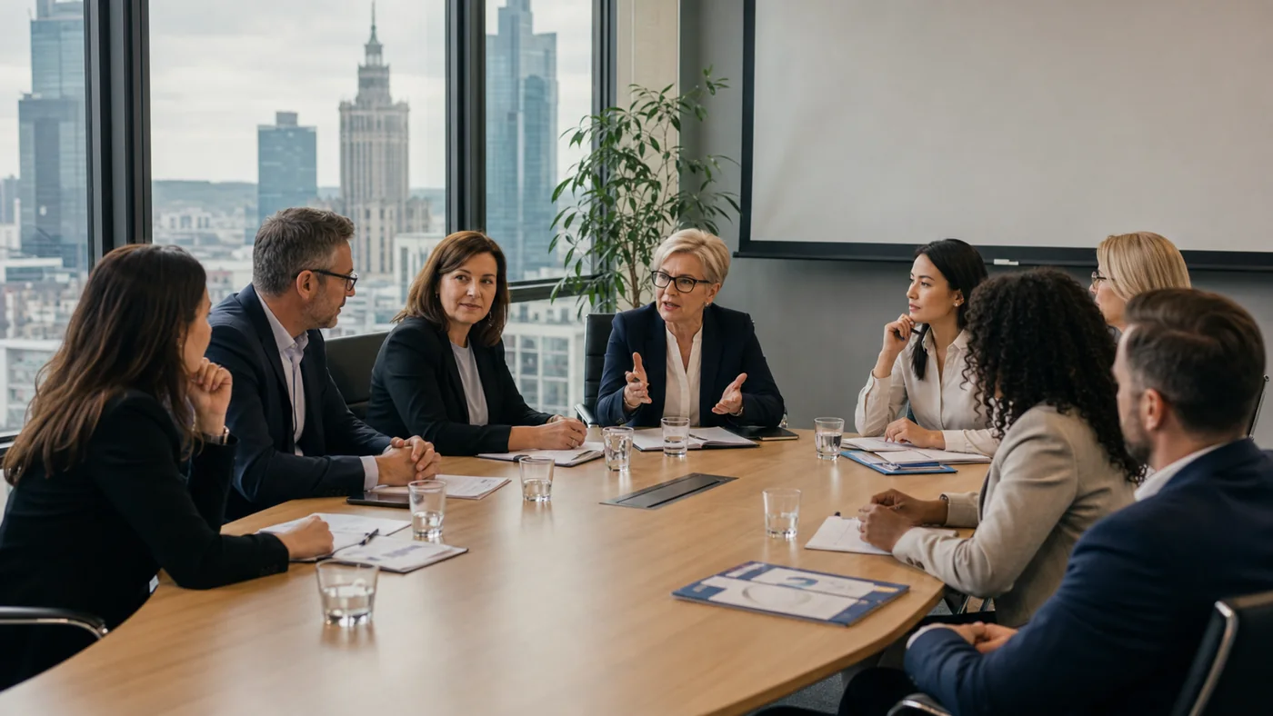 Zróżnicowany skład władz spółki podczas posiedzenia w warszawskiej sali konferencyjnej