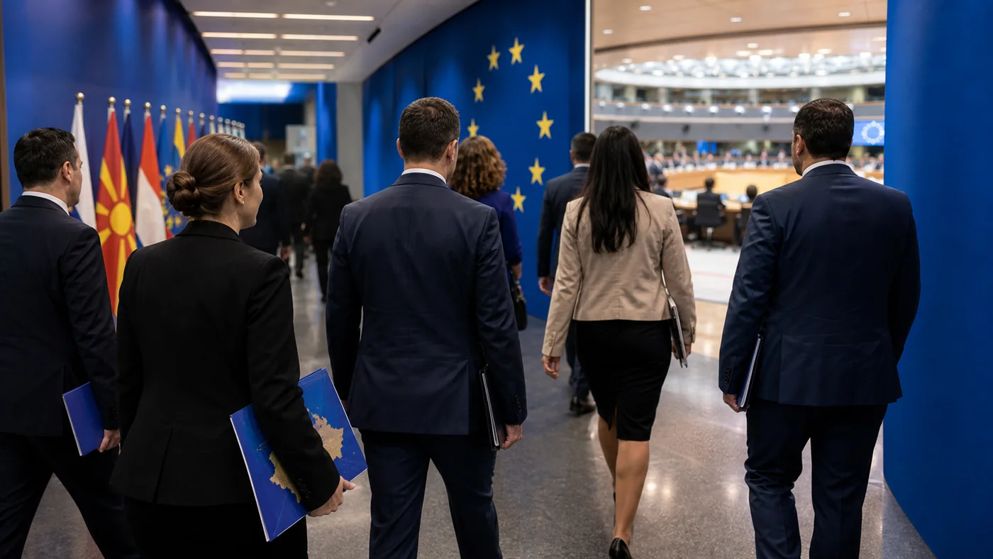Delegaci państw europejskich idą na posiedzenie dotyczące rozszerzenia Unii