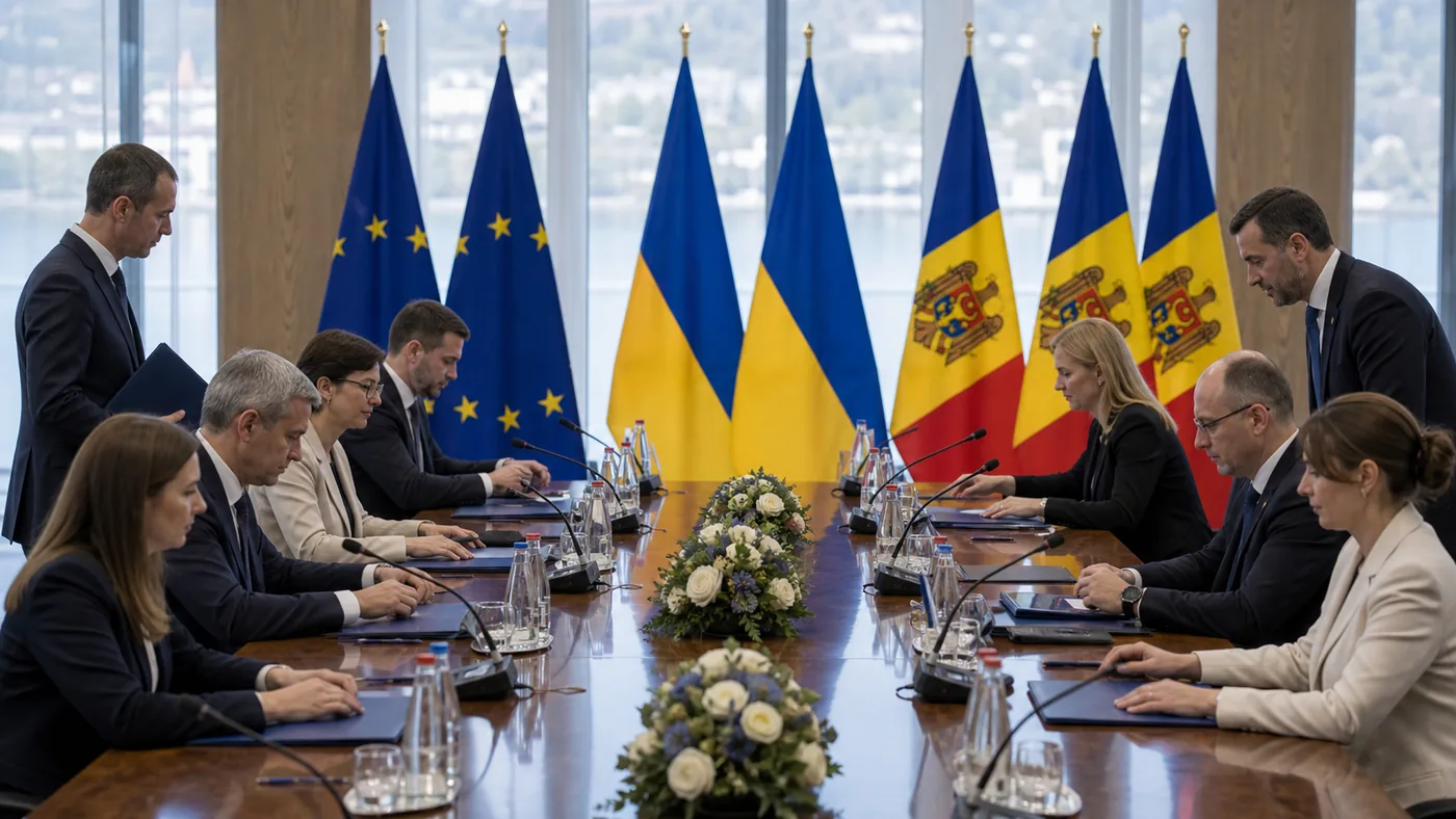 Delegacje Unii Europejskiej, Ukrainy i Mołdawii rozpoczynające rozmowy przy wspólnym stole